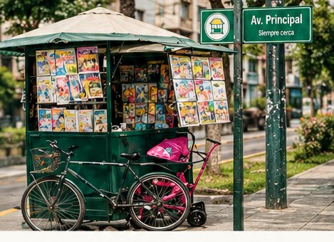 Quiosco de periódicos y revistas en la avenida principal